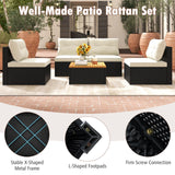 Tangkula 5 Piece Rattan Sofa Set, Patiojoy Outdoor Wicker Furniture Set with Seat & Back Cushions