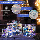 Tangkula Set of 3 Christmas Lighted Gift Boxes, Pre-lit 90 LED Light Up Present Box Decorations