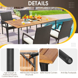 Tangkula 5-Piece Outdoor Dining Set with Acacia Wood Table & 4 Wicker Rattan Armrest Chairs