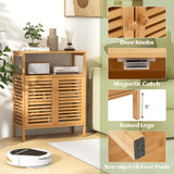 Tangkula Bamboo Floor Cabinet, Freestanding Bathroom Storage Cabinet with Double Slatted Doors