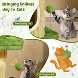 Tangkula Small Cat Tree, Green Cat Tower with Private Cat Condo, Plush Top Perch, Hanging Pompom & Spring Toy