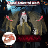 Tangkula 8.2 FT Halloween Animatronics Standing Witch with Wings, Voice Activated Ghost with Lighted Eyes