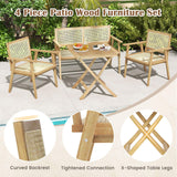 Tangkula Patio Table and Chair Set for 4, Outdoor Wood Conversation Set, Suitable for Backyard, Garden, Porch