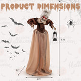 Tangkula 5 FT Halloween Standing Animated Old Lady Holding Lantern, Animatronic Zombie Maid with LED Lighted Red Eyes