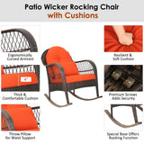 Patio Wicker Rocking Chair, Outdoor PE Rattan Rocker with Seat and Back Cushion