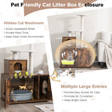 Tangkula Litter Box Enclosure with Cat Tree Tower, 2-in-1 Hidden Cat Washroom with Cat Condo