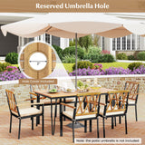 Tangkula 7-Piece Patio Dining Set, Acacia Wood Outdoor Furniture Set with 2” Umbrella Hole and Seat Cushions