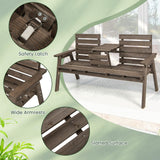 Tangkula Outdoor Fir Wood Bench with Foldable Middle Table, 2-3 Person Garden Bench (Coffee)