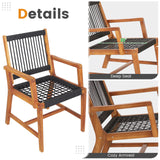 Tangkula 3 Pieces Acacia Wood Outdoor Furniture Set, All-Weather Rope Woven Bistro Set with Armchairs and Coffee Table