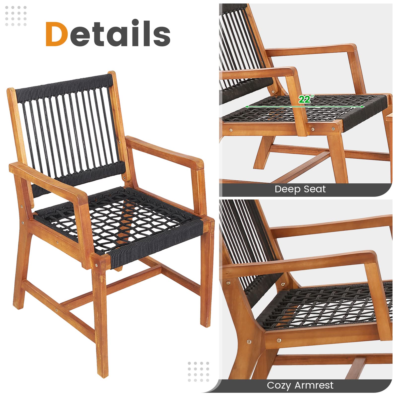 Tangkula 3 Pieces Acacia Wood Outdoor Furniture Set