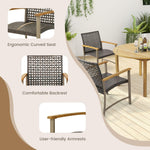 Outdoor PE Wicker & Heavy-Duty Metal Chairs with Acacia Wood Armrests - Tangkula