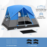 Tangkula 3 Person Outdoor Camping Tent, Waterproof Family Tent w/Removable Floor Mat