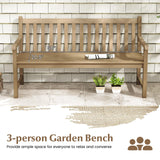 Tangkula 62" Outdoor Teak Wood Bench, 3-Person Garden Patio Bench with Backrest