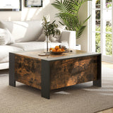  Square Farmhouse Coffee Table with Hidden Storage - Tangkula