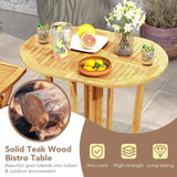 Tangkula Outdoor Folding Bar Table, Teak Wood Bar Height Bistro Table with Oval Tabletop & Cross Base