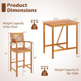 Tangkula 3 Piece Patio Bar Table & Chairs, Outdoor Acacia Wood Bar Set w/Slatted Seat & Tabletop