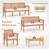 Tangkula 5 Piece Patio Furniture Set, Acacia Wood Conversation Set with 3-Seat Bench, Loveseat