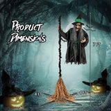 Tangkula 7 FT Halloween Standing Animated Witch on Broom, Outdoor Indoor Animatronic Halloween Prop with LED Lights