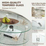 Glass Coffee Table, 2-Tier Modern Oval Smooth Glass Tea Table End Table