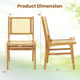 Tangkula Rattan Dining Chair, Farmhouse Kitchen Side Chairs w/Natural Cane Woven Backrest & Seat & Teak Wood Frame