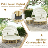 Tangkula Outdoor Patio Round Daybed with Retractable Canopy, Soft Cushions