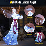 Tangkula 5 FT Outdoor Christmas Lighted Angel, Xmas Yard Pre-Lit Angel with Harp, Halo & 120 Cold White LED Lights