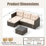 Tangkula L Shaped Outdoor Patio Furniture Set, with Cushions and Tempered Glass Coffee Table