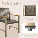 Outdoor PE Wicker & Heavy-Duty Metal Chairs with Acacia Wood Armrests - Tangkula