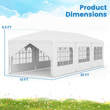 Tangkula 10x30 Ft Heavy Duty Party Tent, Large White Event Tent with 6 Sidewalls & 2 Zippered Door