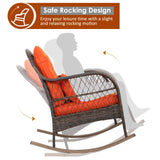 Patio Wicker Rocking Chair, Outdoor PE Rattan Rocker with Seat and Back Cushion