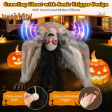 Tangkula Halloween Animated Crawling Woman with LED Eyes, Animatronic Zombie Woman Crawler with Vocally Triggered Sound & Motion Effects