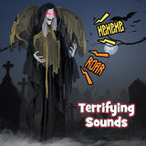 Tangkula 8.2 FT Halloween Animatronics Standing Witch with Wings, Voice Activated Ghost with Lighted Eyes