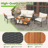 Tangkula 4 Piece Patio Furniture Set, Patiojoy Rattan Chair Set w/ 2-Tier Coffee Table