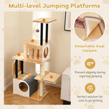 Tangkula Modern Cat Tree, Tall Multi-Level Cat Tower with Double Condos, Jumping Platforms