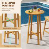 Tangkula 3 Piece Patio Bar Set, Teak Wood Bistro Furniture with Footrest