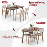 Tangkula Farmhouse Dining Table Set for 4, Dinette Set with Table & 4 Padded Seat, Rubber Wood Legs, Curved Backrest