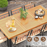 Tangkula 9 Pieces Patio Dining Set, Outdoor Acacia Wood Table and Chairs with Soft Cushions and 1.9” Umbrella Hole