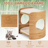 Tangkula Elevated Cat Bed for Indoor Cats, 2-Tier Cute Small Cat Tree Tower with Natural Bamboo Frame