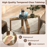 Tangkula 42" Round Glass Dining Table Set for 4-6, 0.3” Modern Tempered Glass Tabletop with 4 Padded Chairs