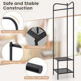 Tangkula Corner Coat Rack with Storage, Simple Hall Tree with Hanging Rod & 2 Mesh Shelves