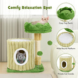 Tangkula Small Cat Tree, Green Cat Tower with Private Cat Condo, Plush Top Perch, Hanging Pompom & Spring Toy