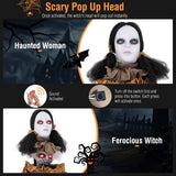 Tangkula 5.8 FT Halloween Animated Haunted Woman with Pop Up Head, Animatronic Scary Witch with Sound Activated Design & Control Button