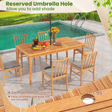 Tangkula 6-Person Outdoor Acacia Wood Dining Table, 67” x 35” Rectangular Bistro Table with 1.96” Umbrella Hole