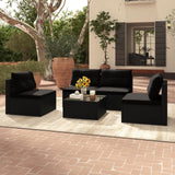 Tangkula 5 Piece Rattan Sofa Set, Outdoor Wicker Furniture Set w/Seat & Back Cushions