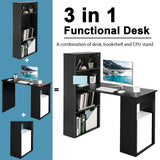 Computer Desk with Bookcase, Writing Study Desk with Storage Shelves & CPU Stand