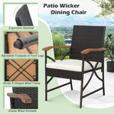 Tangkula 5 Pieces Outdoor Dining Set with Acacia Wood Table & 4 Wicker Rattan Armrest Chairs