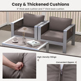 Tangkula 2 Pieces Aluminum Single Sofa, Outdoor Patio Furniture Set with Thick Back & Seat Cushions (Gray)