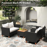 Tangkula Outdoor Conversation Set, Patio Cushioned Chairs w/Storage Coffee Table