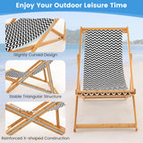 Tangkula Sling Chair Outdoor, Patio Deck Chair with Solid Bamboo Frame & Breathable Canvas Seat