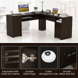 Tangkula L-Shaped Desk, 66" x 66" Corner Computer Desk with Drawers and Storage Cabinet